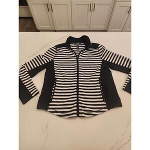 L-RL Lauren Active Ralph Lauren Women’s Size XL Black/White Striped  1/4 Zip Top